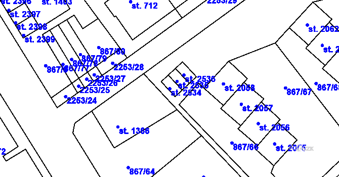Parcela st. 2534 v KÚ Lomnice nad Popelkou, Katastrální mapa