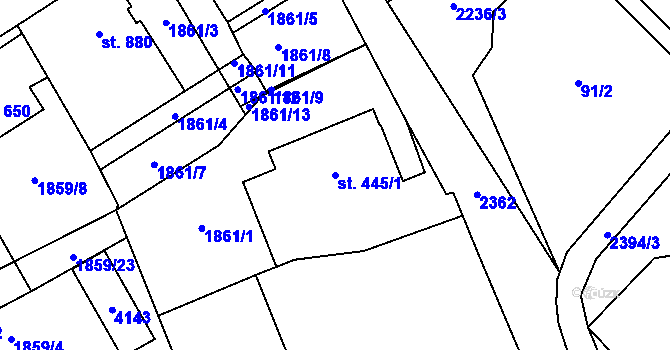 Parcela st. 445/1 v KÚ Lomnice nad Popelkou, Katastrální mapa