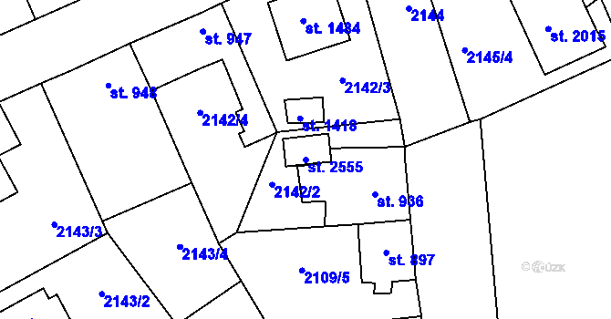 Parcela st. 2555 v KÚ Lomnice nad Popelkou, Katastrální mapa