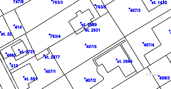 Parcela st. 407/5 v KÚ Lomnice nad Popelkou, Katastrální mapa