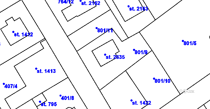 Parcela st. 2635 v KÚ Lomnice nad Popelkou, Katastrální mapa