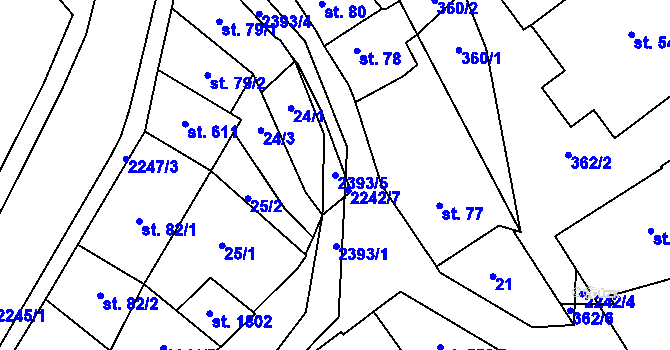 Parcela st. 2393/5 v KÚ Lomnice nad Popelkou, Katastrální mapa