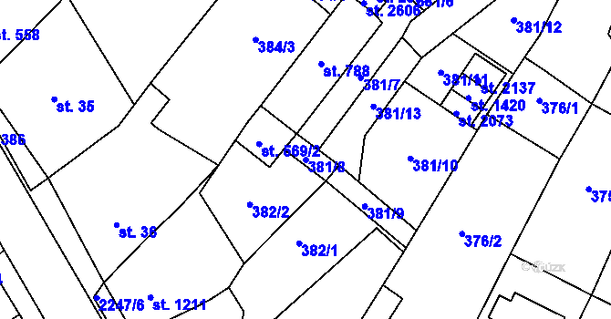 Parcela st. 381/8 v KÚ Lomnice nad Popelkou, Katastrální mapa