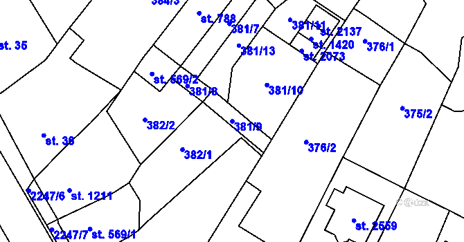 Parcela st. 381/9 v KÚ Lomnice nad Popelkou, Katastrální mapa