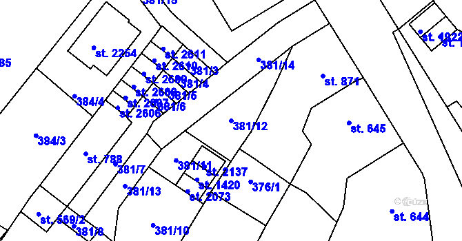 Parcela st. 381/12 v KÚ Lomnice nad Popelkou, Katastrální mapa