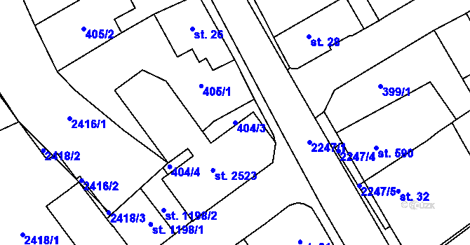 Parcela st. 404/3 v KÚ Lomnice nad Popelkou, Katastrální mapa
