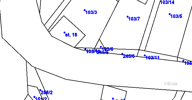 Parcela st. 245/5 v KÚ Ploužnice pod Táborem, Katastrální mapa