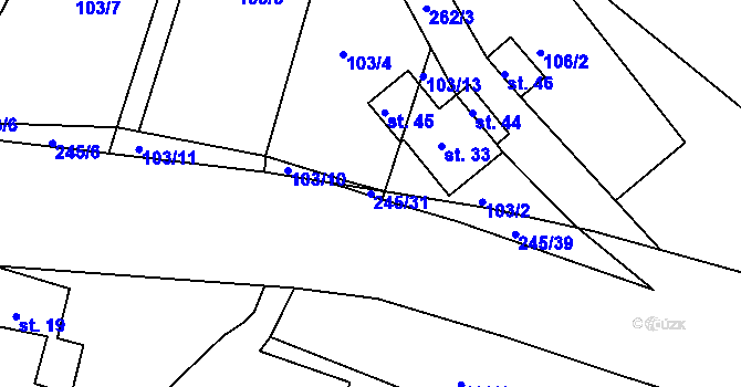 Parcela st. 245/31 v KÚ Ploužnice pod Táborem, Katastrální mapa