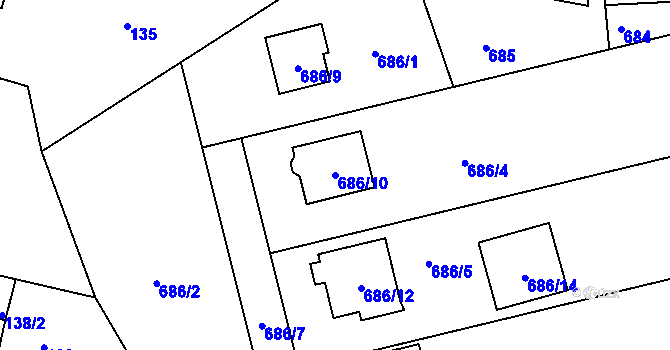 Parcela st. 686/10 v KÚ Lomnička u Tišnova, Katastrální mapa