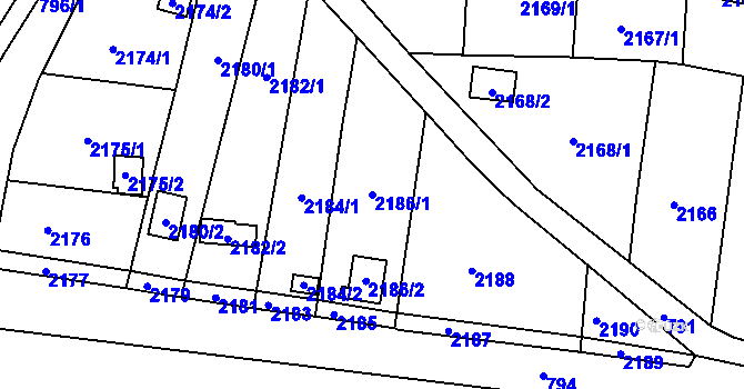 Parcela st. 2186/1 v KÚ Lomnička u Tišnova, Katastrální mapa