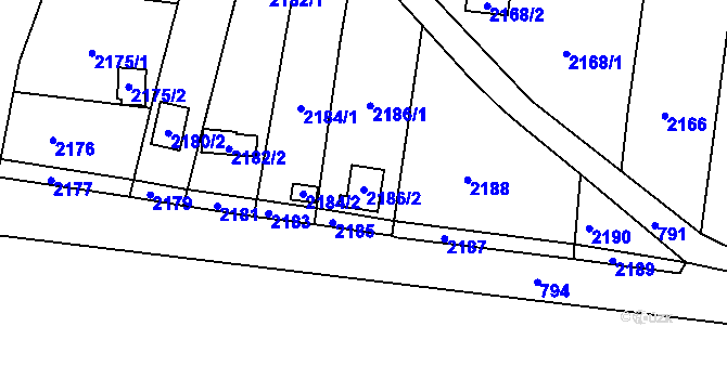 Parcela st. 2186/2 v KÚ Lomnička u Tišnova, Katastrální mapa