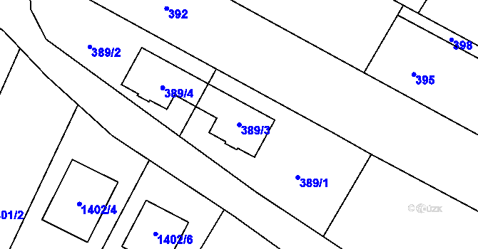 Parcela st. 389/3 v KÚ Lomnička u Tišnova, Katastrální mapa