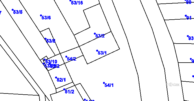 Parcela st. 53/1 v KÚ Lomnička u Tišnova, Katastrální mapa