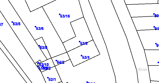 Parcela st. 53/2 v KÚ Lomnička u Tišnova, Katastrální mapa