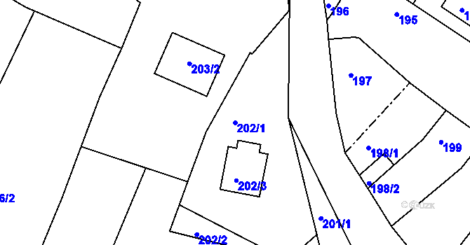 Parcela st. 202/1 v KÚ Lomnička u Tišnova, Katastrální mapa