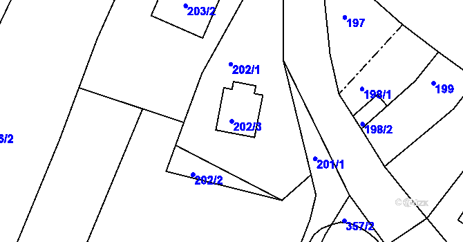 Parcela st. 202/3 v KÚ Lomnička u Tišnova, Katastrální mapa