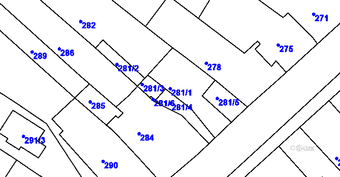 Parcela st. 281/1 v KÚ Lomnička u Tišnova, Katastrální mapa