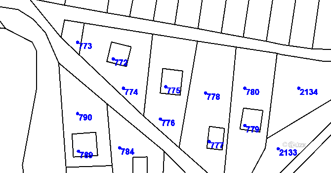 Parcela st. 775 v KÚ Lomnička u Tišnova, Katastrální mapa