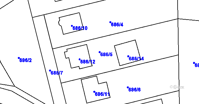 Parcela st. 686/5 v KÚ Lomnička u Tišnova, Katastrální mapa