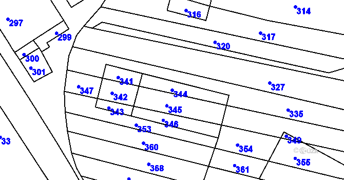 Parcela st. 344 v KÚ Lomy u Jemnice, Katastrální mapa