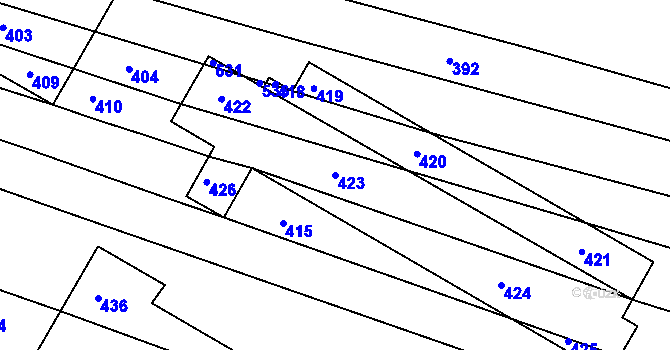 Parcela st. 423 v KÚ Lomy u Jemnice, Katastrální mapa