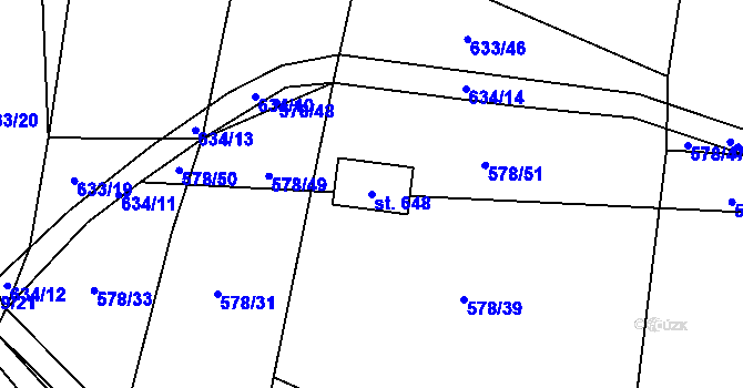Parcela st. 648 v KÚ Losiná u Plzně, Katastrální mapa