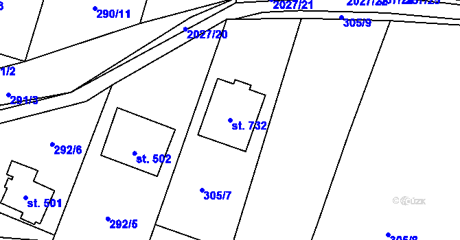 Parcela st. 732 v KÚ Losiná u Plzně, Katastrální mapa