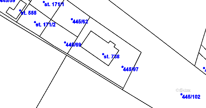 Parcela st. 738 v KÚ Losiná u Plzně, Katastrální mapa