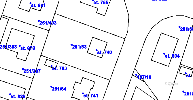 Parcela st. 740 v KÚ Losiná u Plzně, Katastrální mapa