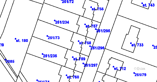 Parcela st. 758 v KÚ Losiná u Plzně, Katastrální mapa