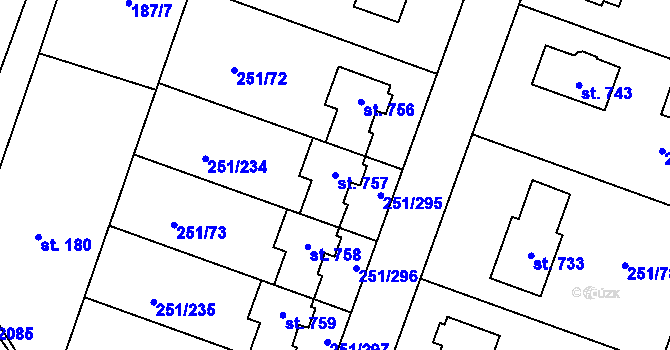 Parcela st. 757 v KÚ Losiná u Plzně, Katastrální mapa