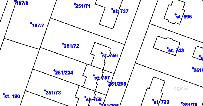 Parcela st. 756 v KÚ Losiná u Plzně, Katastrální mapa