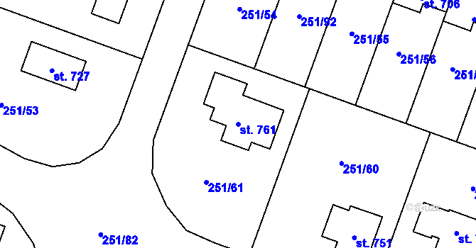 Parcela st. 761 v KÚ Losiná u Plzně, Katastrální mapa