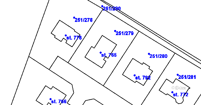 Parcela st. 765 v KÚ Losiná u Plzně, Katastrální mapa