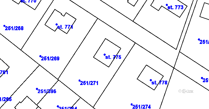 Parcela st. 775 v KÚ Losiná u Plzně, Katastrální mapa