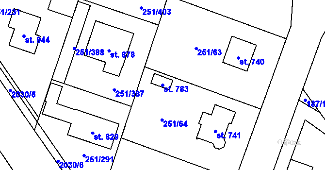 Parcela st. 783 v KÚ Losiná u Plzně, Katastrální mapa