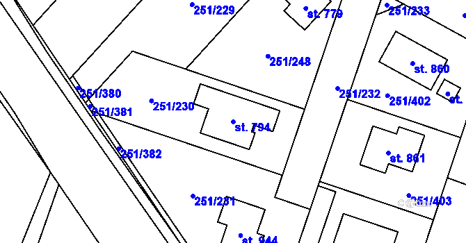 Parcela st. 794 v KÚ Losiná u Plzně, Katastrální mapa