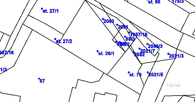 Parcela st. 26/1 v KÚ Losiná u Plzně, Katastrální mapa