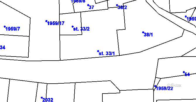 Parcela st. 33/1 v KÚ Losiná u Plzně, Katastrální mapa