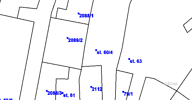 Parcela st. 60/4 v KÚ Losiná u Plzně, Katastrální mapa