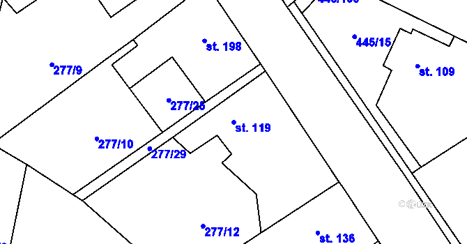 Parcela st. 119 v KÚ Losiná u Plzně, Katastrální mapa