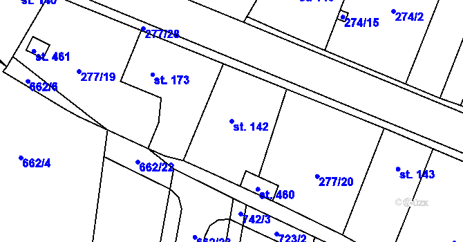 Parcela st. 142 v KÚ Losiná u Plzně, Katastrální mapa