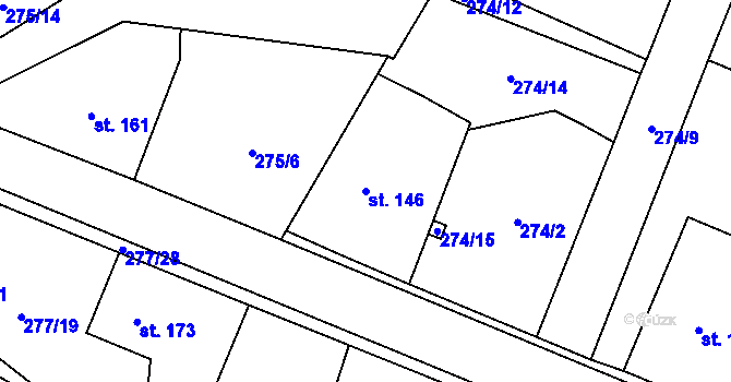 Parcela st. 146 v KÚ Losiná u Plzně, Katastrální mapa