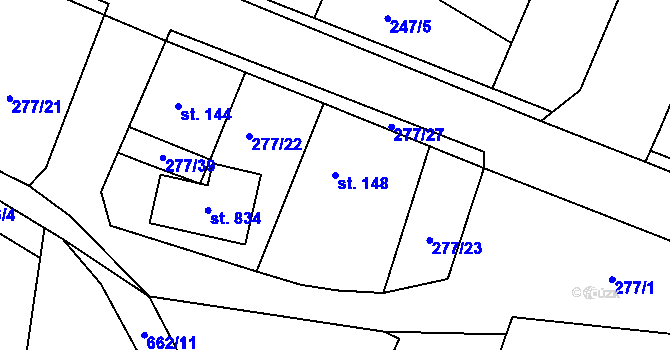 Parcela st. 148 v KÚ Losiná u Plzně, Katastrální mapa