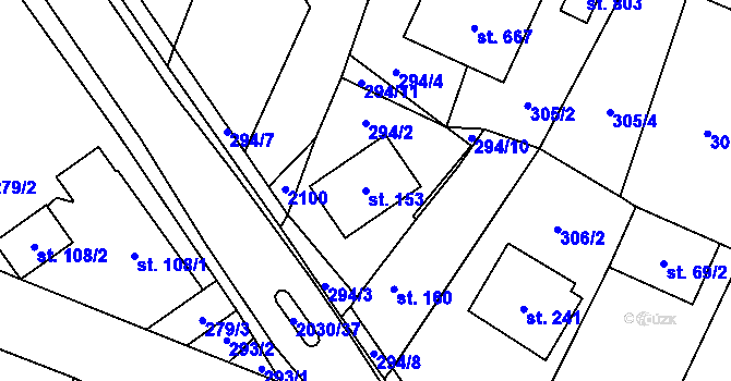 Parcela st. 153 v KÚ Losiná u Plzně, Katastrální mapa