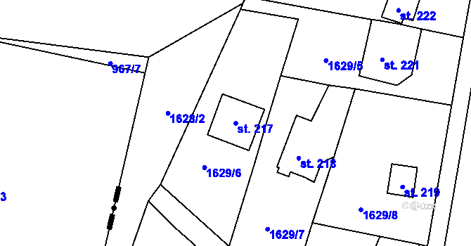 Parcela st. 217 v KÚ Losiná u Plzně, Katastrální mapa