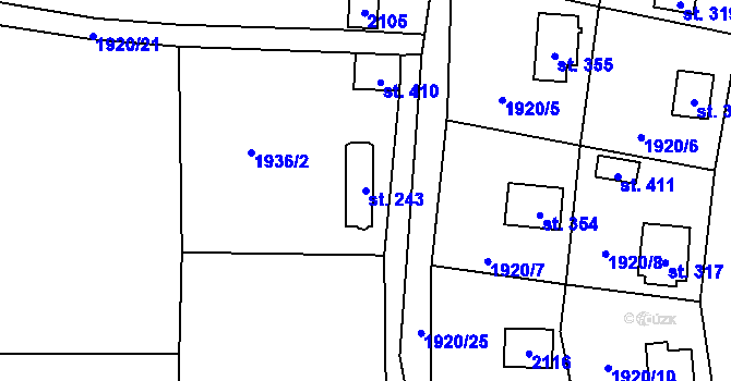 Parcela st. 243 v KÚ Losiná u Plzně, Katastrální mapa