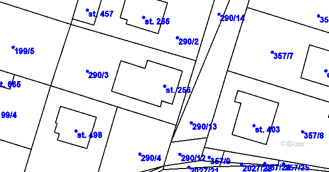 Parcela st. 256 v KÚ Losiná u Plzně, Katastrální mapa