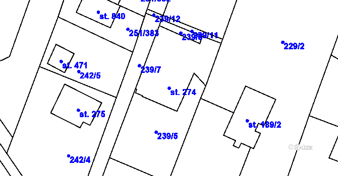 Parcela st. 274 v KÚ Losiná u Plzně, Katastrální mapa
