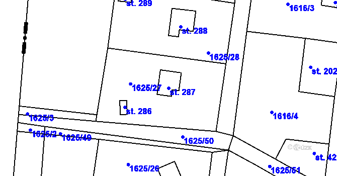 Parcela st. 287 v KÚ Losiná u Plzně, Katastrální mapa